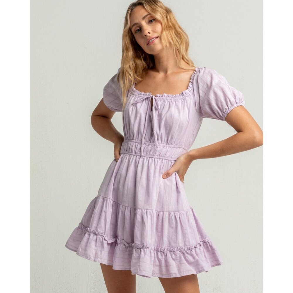 Lost + Wander Lavender Puff-Sleeve Feminine Mini Dress Size L Flowy Cottagecore
